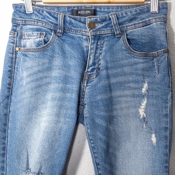 Black Label Skinny Jeans Distressed Blue Raw Hem Size 25 Y2K Grunge - Picture 3 of 10